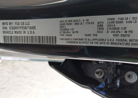 2025 Ram 1500 Big Horn 4X4 5'7 Box from USA, damaged, VIN 1C6SRFFP2SN715400